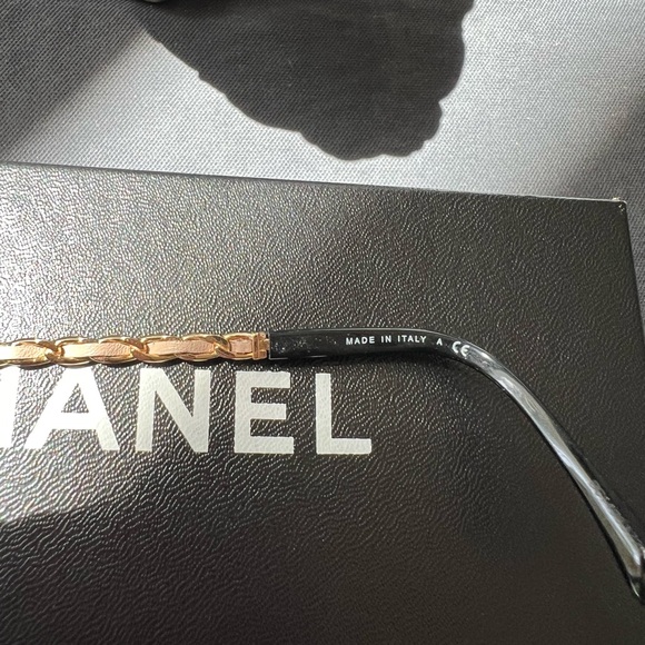 CHANEL 3221-Q Beige Leather Glasses Frames Chain Link EUC Italy Emma Watson - Picture 12 of 16